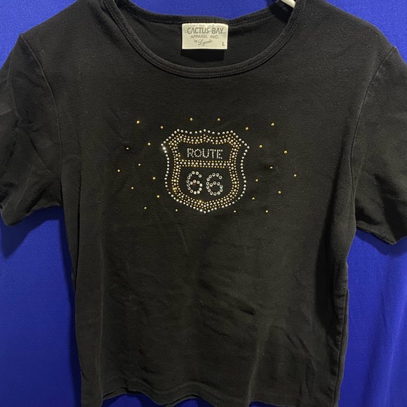 Black Route 66 T-Shirt with Rhinestone Design Baby Tee - Picture 1 of 3